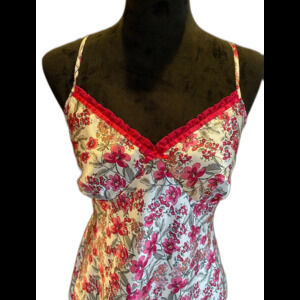 Adonna Lingerie Spagetti Strap Nightgown Pink Print Silky Feel Size Large Sexy